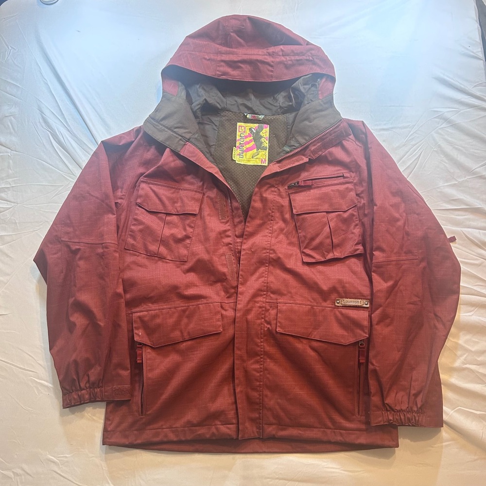 Burton DryRide Snowboard Jacket Mens Medium Red Hooded Ski Coat Technical Shell